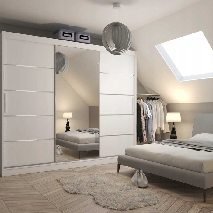 Szafa przesuwna z lustrem SZUFLADY 232 cm