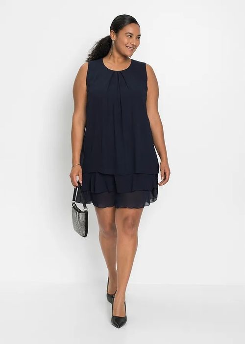 B.P.C sukienka szyfonowa ciemny granat w optyce warstwowej 50.