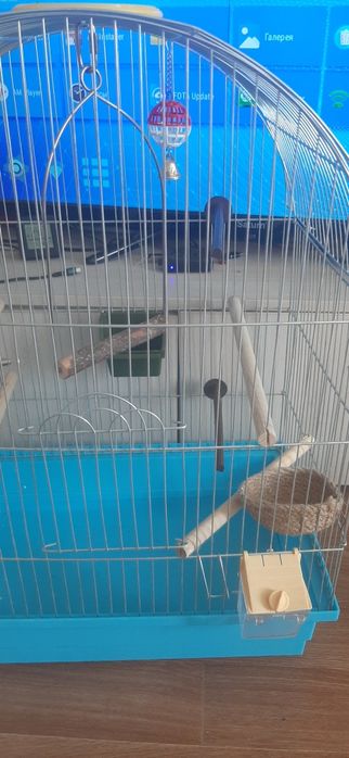 Клеткая для попугаев +  сковречник и бассейн