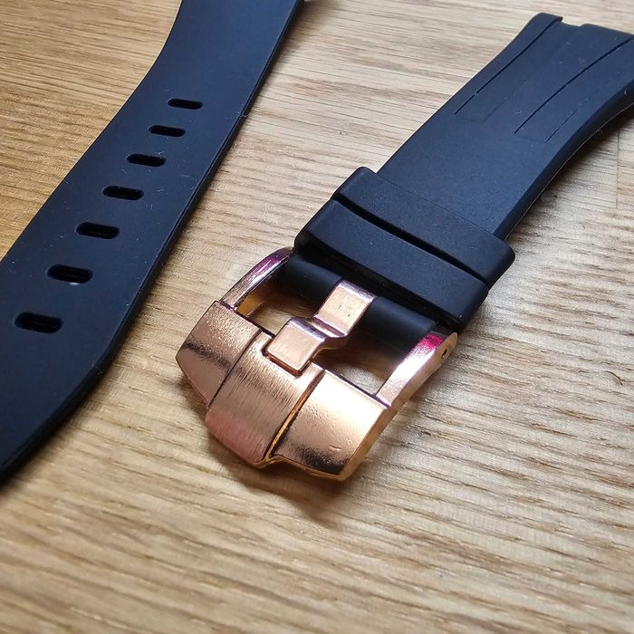 Pulseira Bracelete Relógio AP Royal Oak Preta Rosa Dourada