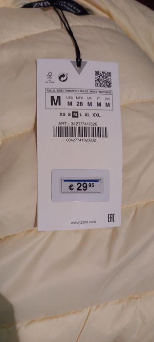 Casaco/quispo curto acolchoado, impermeável, amarelo, Zara M - Novo
