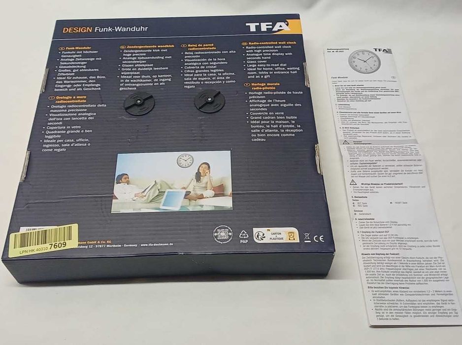 TFA Analogowy zegar ścienny sterowany sygnałem radiowym DCF 60.3522.02 - śr