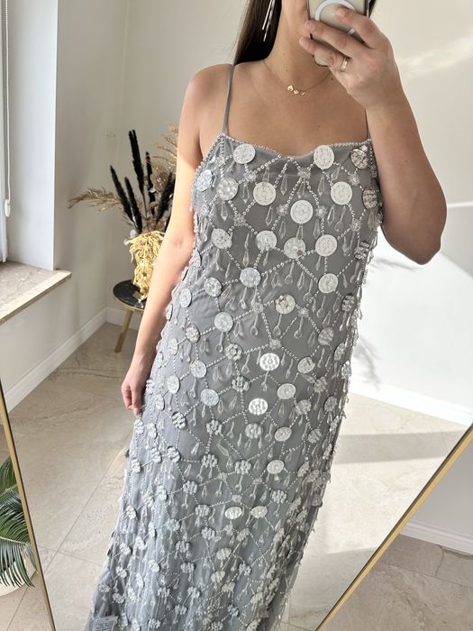 Sukienka cekinowa bogato zdobiona ASOS 46 wesele ślub Andrzejki