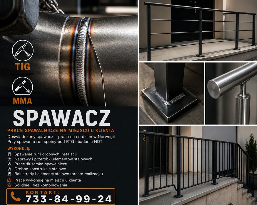 SPAWACZ TIG / MMA – rury, konstrukcje, prace spawalnicze