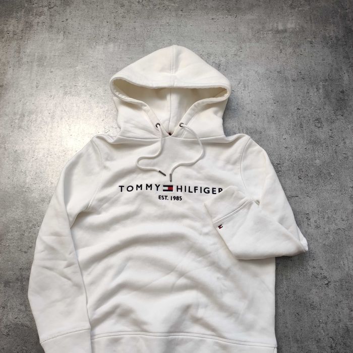 DAMSKA PREMIUM Bluza z Kapturem Biała Haft Logo Tommy Hilfiger Casual