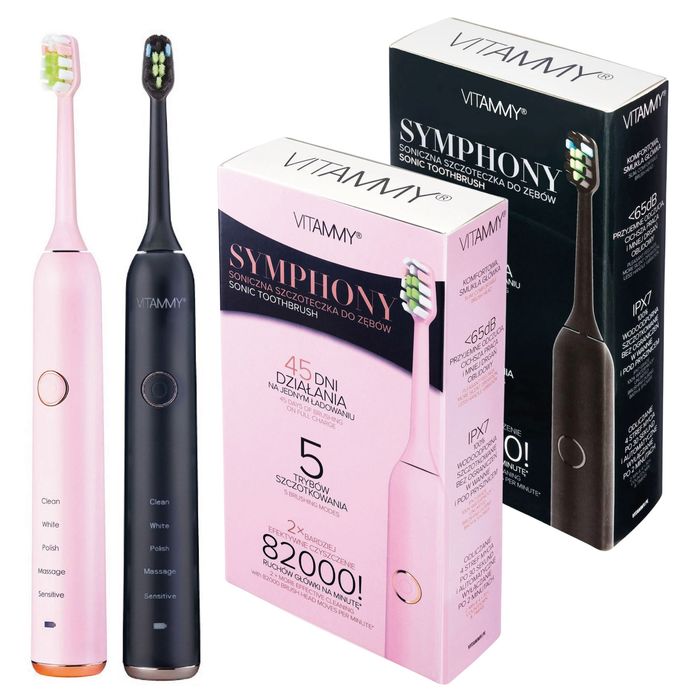 Szczoteczka Soniczna Do Zębów Vitammy Symphony Black I Pink Zestaw 2 Sztuk Komfortowa Obudowa Higiena Jamy Ustnej
