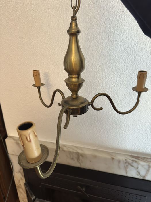 Candeeiro de teto vintage em latão, 3 luzes