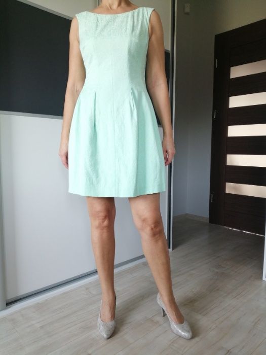 Sukienka bombka miętowa r.36-38 wesele, andrzejki