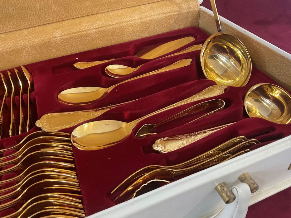 Serviço talher solingen 69 peças banho ouro 23/24 kilates