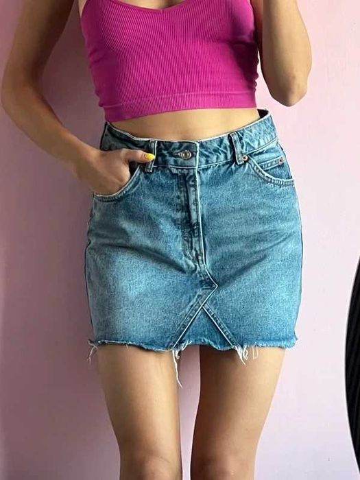 Topshop spódniczka jeansowa dżinsowa dżins jeans mini m 38 s postrzępiona