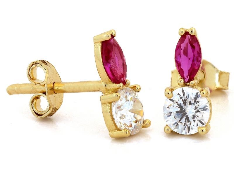 WYPRZEDAŻ 450zł/g 585 Złote kolczyki na sztyfcie z cyrkoniami rubinowe