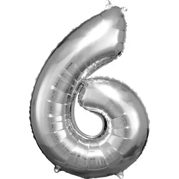 Balon foliowy cyfra 6 srebrna 60x86cm. Amscan