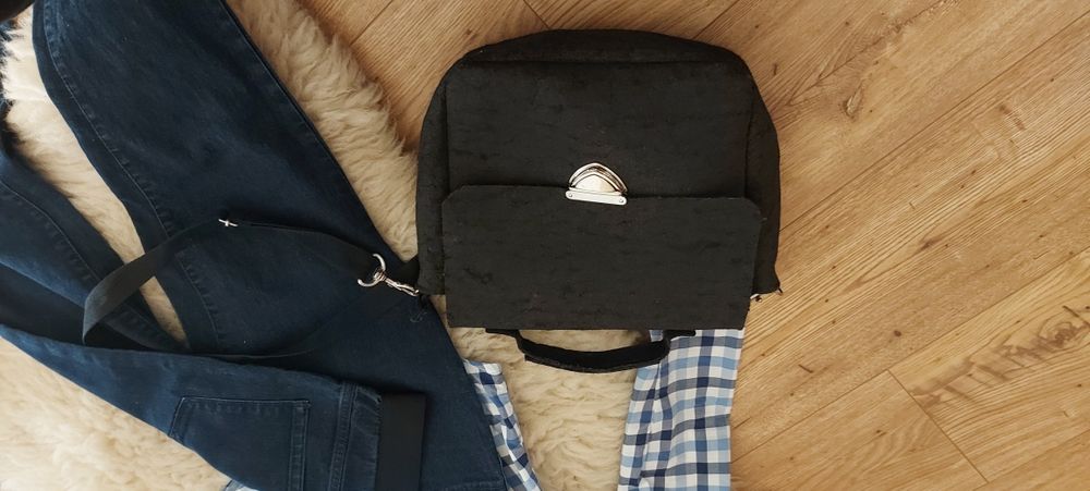 Komplet 38 spodnie jegginsy koszula kratka torebka filcowa