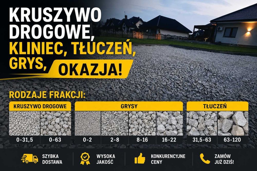 KRUSZYWO Drogowe -Kliniec,Tłuczeń,Grys–OKAZJA!