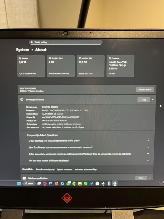 Portatil Gaming Hp Omen i7 144Hz Gtx1060
