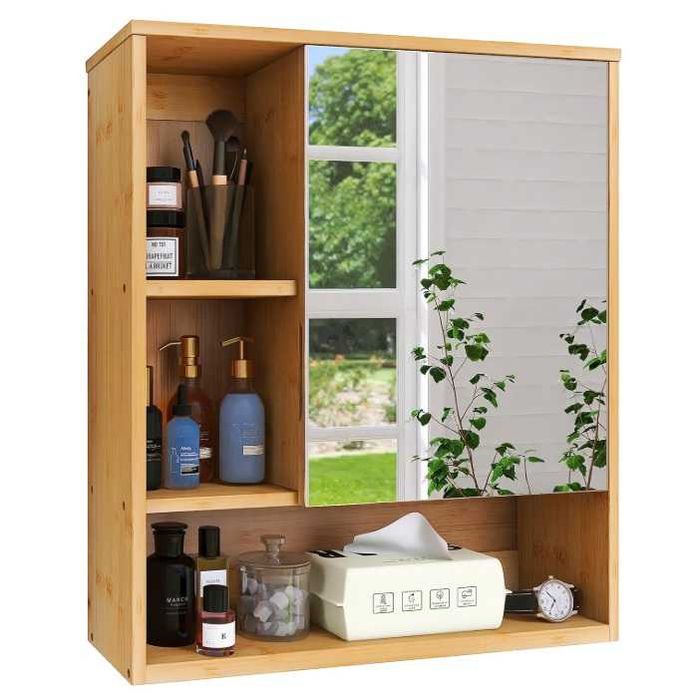 Szafka łazienkowa wisząca z lustrem i półkami bambusowa nowa