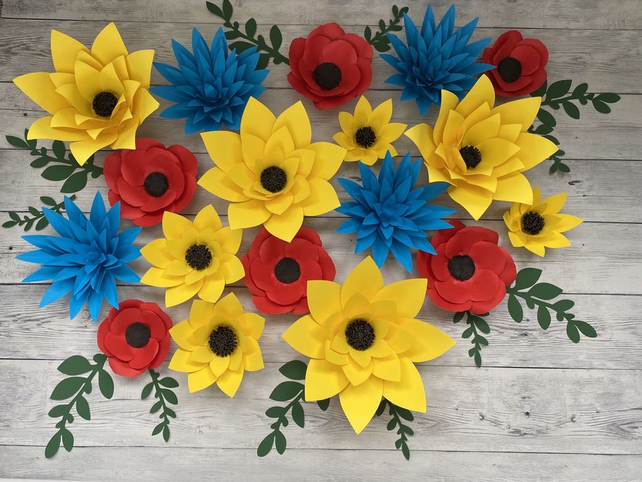 Сет цветов из бумаги, композиция, декор на стену, украшение зала