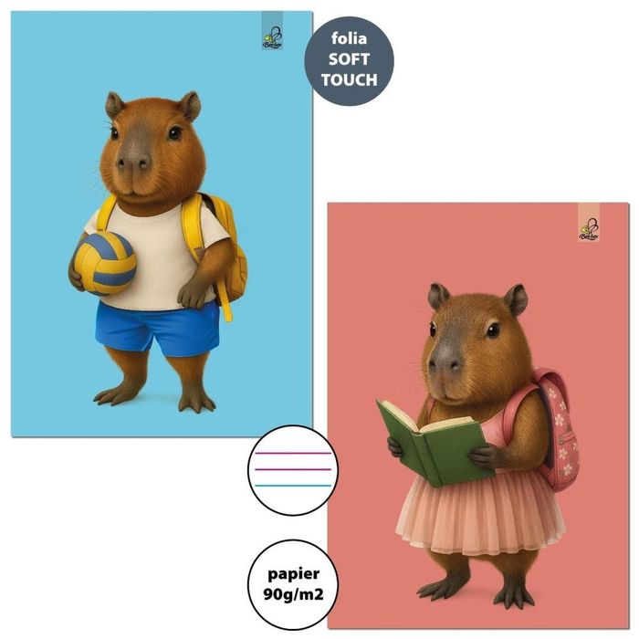 Zeszyt A4/32K 3-linie kolor 90g Kapibara (6szt) Bee-bee