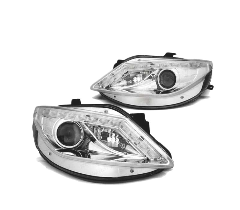 FARÓIS LED SEAT IBIZA 6J 08-12 LOOK R8 CROMADO