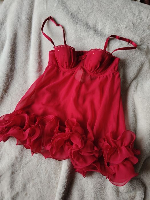 La Senza czerwona luksusowa haleczka z falbanką  M
