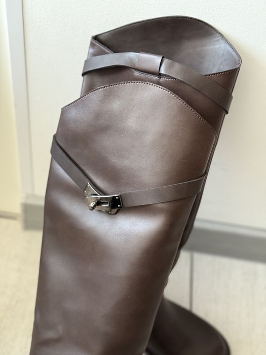 Шоколадні сапоги труби натуральна шкіра чоботи коричневі