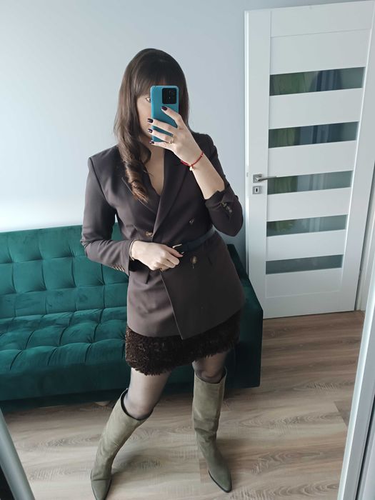 Spódnica kwiaty 3D aplikacja mini brąz