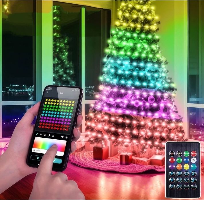 Inteligentne oświetlenie choinkowe ledowe 10m bluetooth światełka