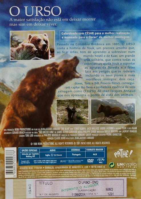 (DVD) O Urso - Jean-Jacques Annaud