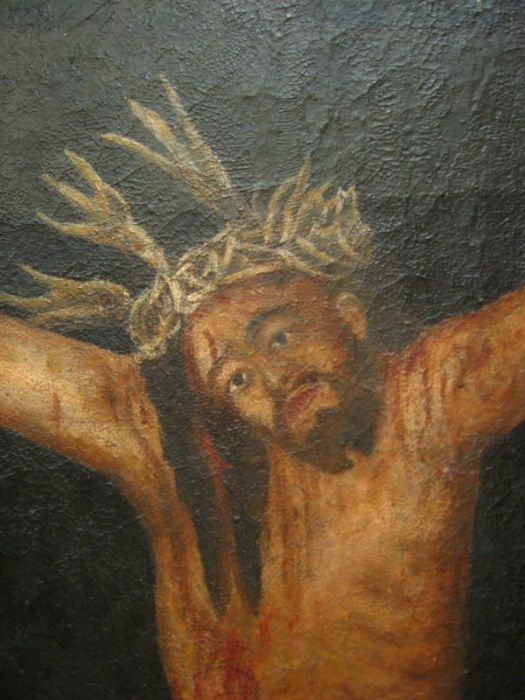 Chrystus na Krzyżu ogromny stary olej na płótnie