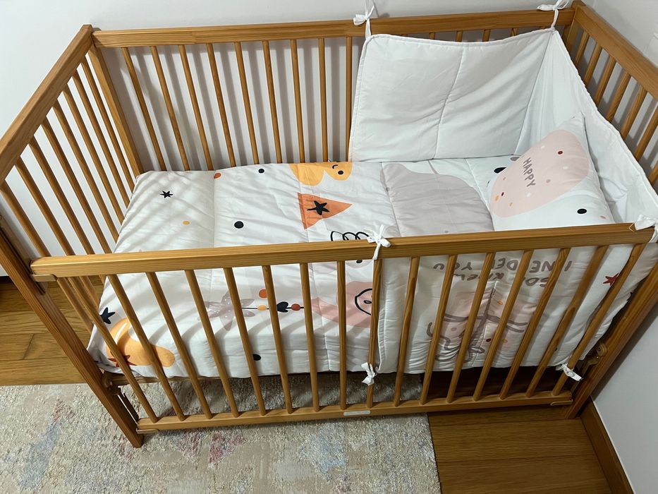 Cama de grades + colchão + conjunto edredão