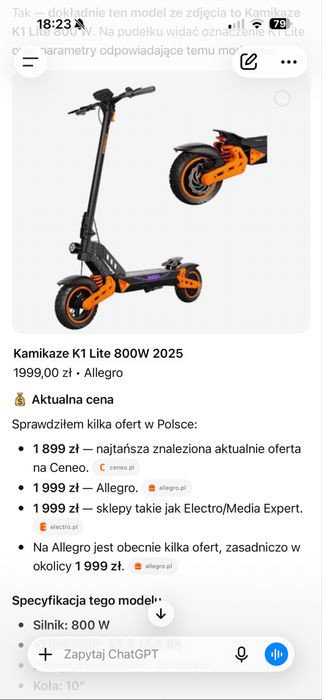 Hulajnoga Kamikaze K1 lite 800w