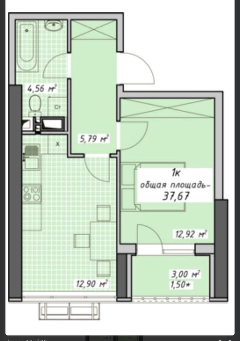 Продам квартиру в ЖК Атмосфера, 38 кв.м.с балконом. – pohled 4