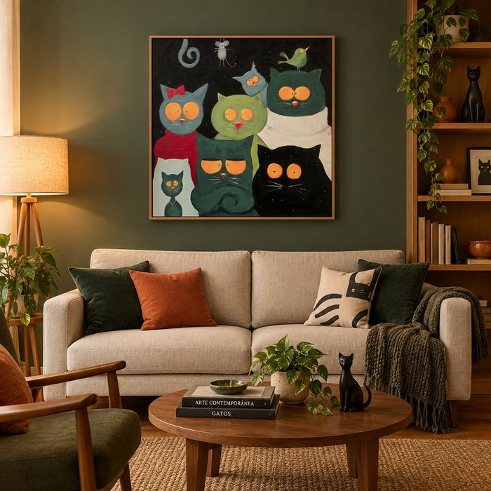 Quadro original gatos colorido