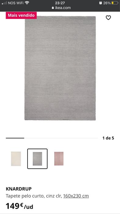 Tapete cinza 160x230cm KNARDRUP (IKEA)