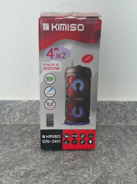 Coluna Bluetooth Kimiso QS-2401 | 1000W | Karaoke | LED | Microfone |