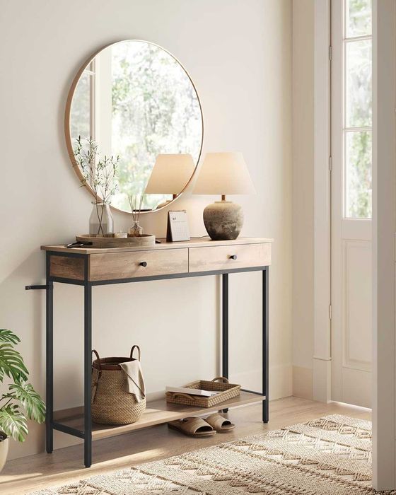 Stolik konsolowy z 2 szufladami,wielbłądzi brąz