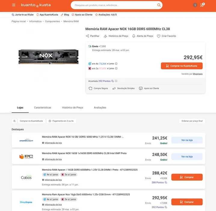 Memória RAM Apacer NOX 16GB DDR5 6000MHz CL38
