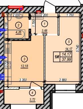 1-к квартира вид на набережну 37,97 м2 , сертифікат, забудовник без %
