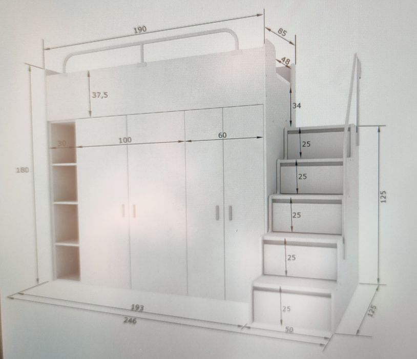 Łóżko piętrowe młodzieżowe z szafą