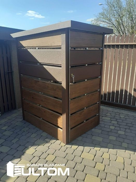 Wiata śmietnikowa blaszana, schowek na pojemniki na śmieci, śmietnik