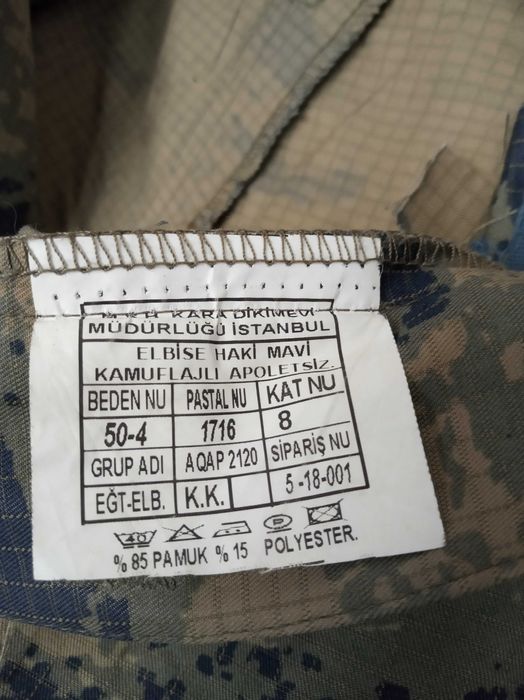 Farda militar da Força Aérea Turca camuflado M2008 usada rara