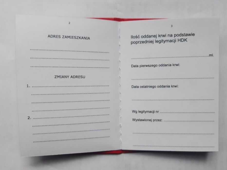 Legitymacja książeczka honorowego dawcy krwi hdk