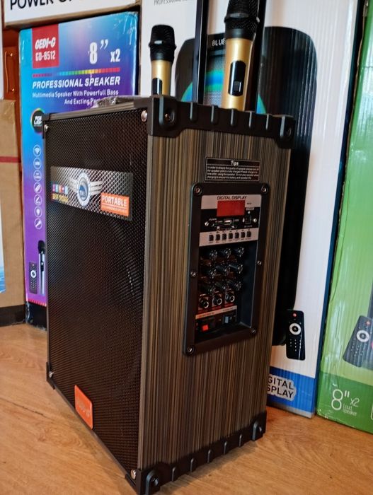 Блютуз караоке акустика Gedi-12(SD,USB,FM)пультДУ,2микрофона