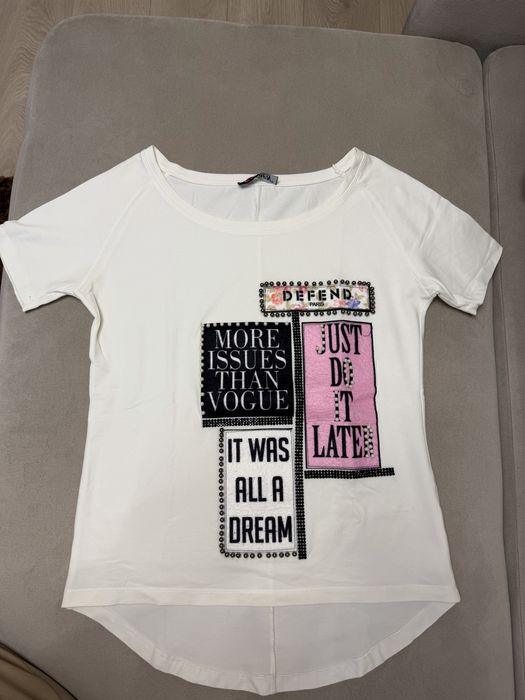 Nowa bluzka koszulka T-shirt damska damski L biała z aplikacją