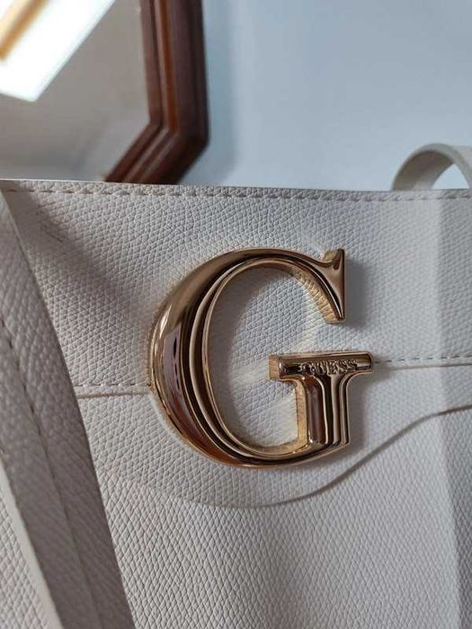 Guess torba Genevieve shopper bag shopperka torebka biała saffiano