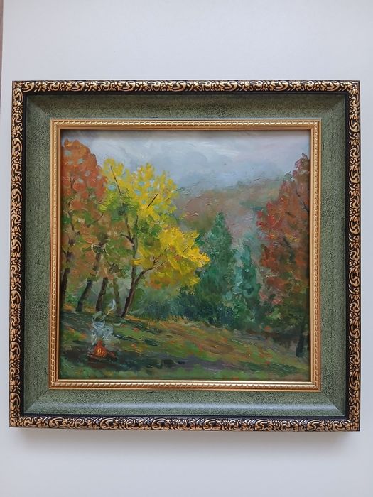 Осінній пейзаж олійними фарбами, 20×20 см