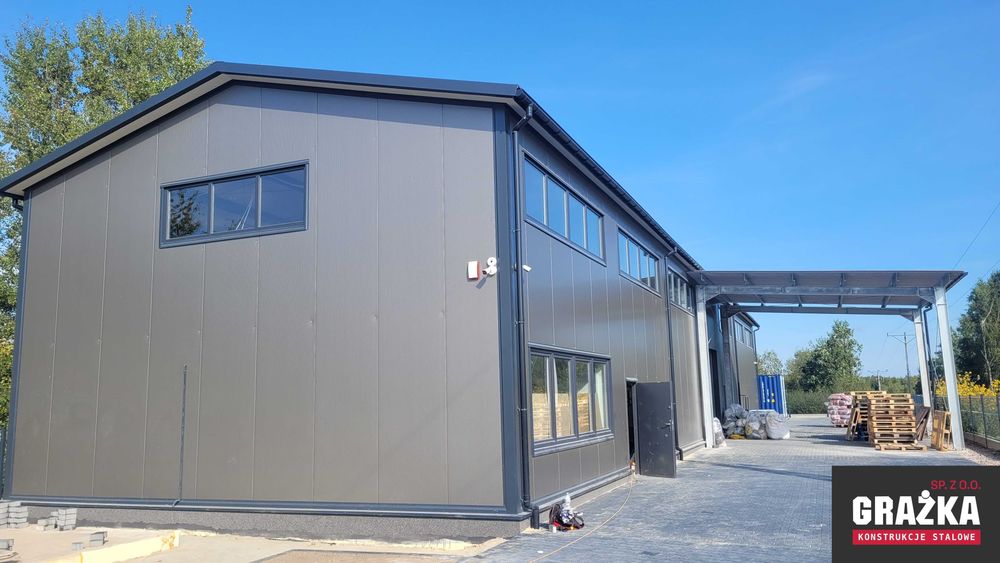 Budynek z płyty warstwowej magazyn garaż konstrukcja stalowa 15x24x5m