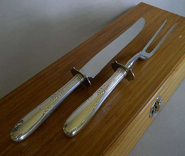 Винтажный набор для нарезки мяса, серебро 925/сталь, коробка, Англия