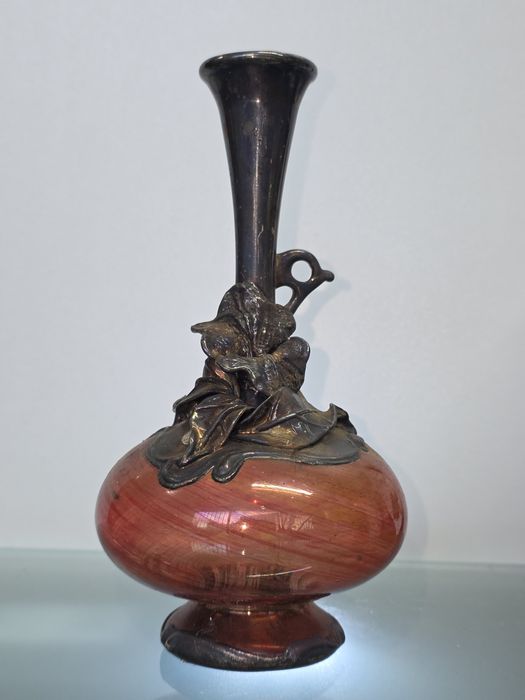 Vaso Solifleur Art Nouveau (Jugendstil) - Vidro e Metal Prateado c. 19