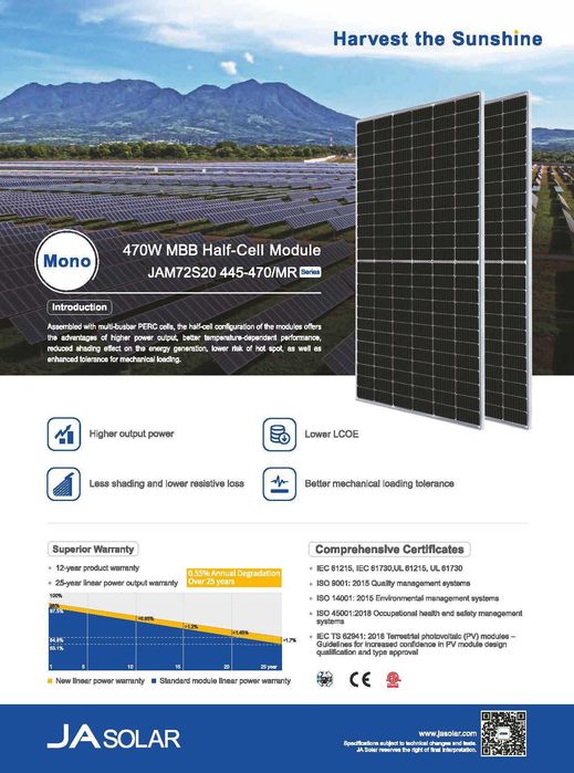 Продам сонячні панелі JA Solar JAM72S20-455/MR 455W